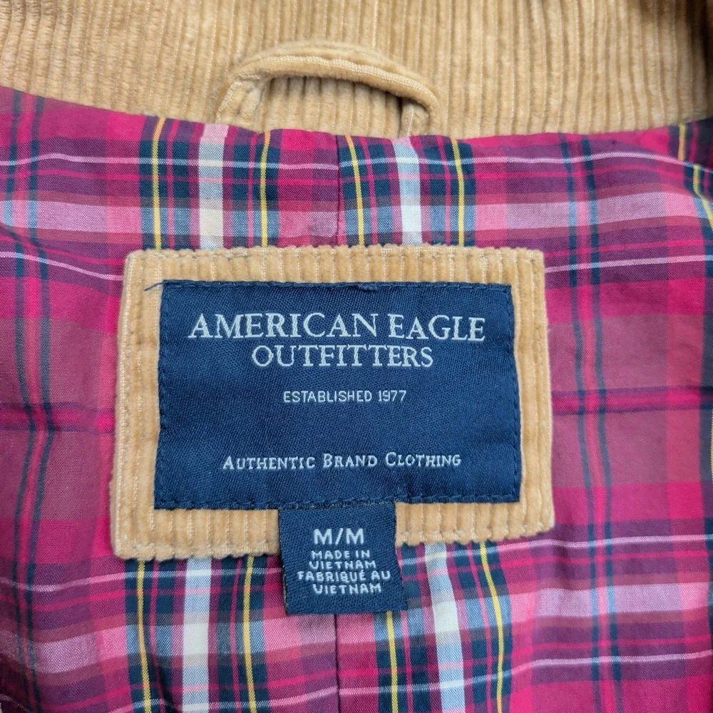 American Eagle Sport Coat‎ Blazer Mens M 44R Brown Corduroy Elbow Patches Plaid